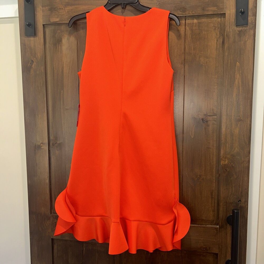 M2-NWT Vince Camuto Wo Sleeveless Ruffle Hem Shift Dress Tangerine Size 10 - Picture 2 of 5